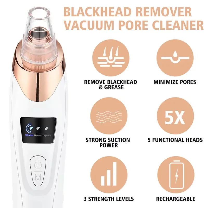 Blackhead Remover Vacuum Suction USB Rechargeable Facial Pore Cleaner Spot Acne Pimple Black Head Extractor Skin Care Tool Kit